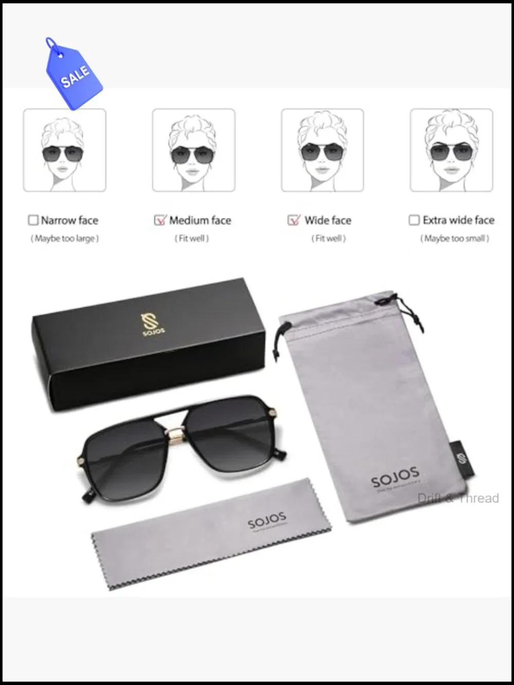Polarized Square Aviator Sunglasses UV400 Unisex Retro Double Bar